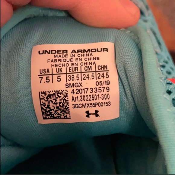 Under Armour turquoise shoes. Like new gently warn. - Picture 2 of 2